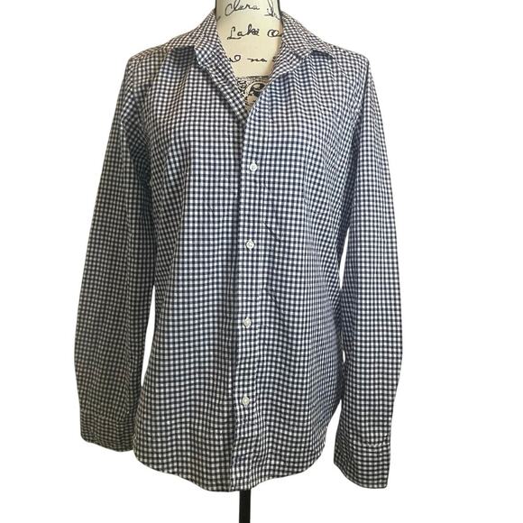 FRANK & EILEEN BARRY SHIRT BUTTON DOWN GINGHAM NAVY BLUE/WHITE SZ L AESTHETIC - Picture 15 of 16